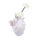 Creative Anatomical Heart Vases Resin Sculpture Heart Shaped Art Flower Vases Desktop Home Decoration for Living Room White