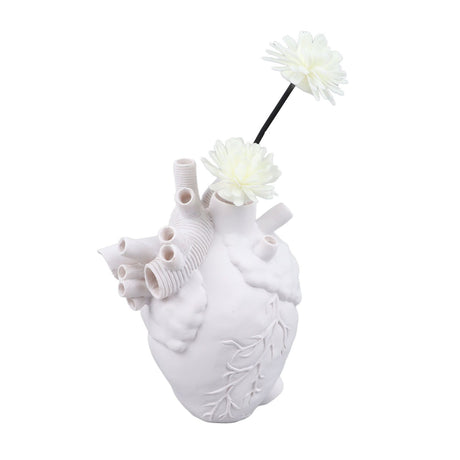 Creative Anatomical Heart Vases Resin Sculpture Heart Shaped Art Flower Vases Desktop Home Decoration for Living Room White