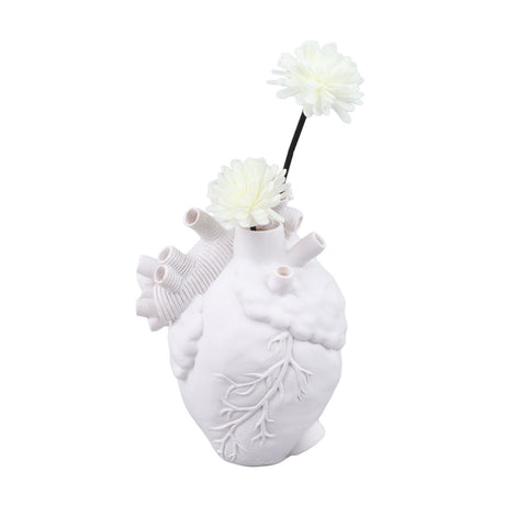 Creative Anatomical Heart Vases Resin Sculpture Heart Shaped Art Flower Vases Desktop Home Decoration for Living Room White