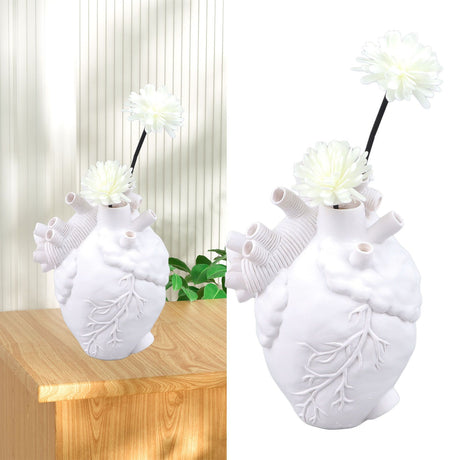 Creative Anatomical Heart Vases Resin Sculpture Heart Shaped Art Flower Vases Desktop Home Decoration for Living Room White