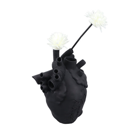 Creative Anatomical Heart Vases Resin Sculpture Heart Shaped Art Flower Vases Desktop Home Decoration for Living Room Black