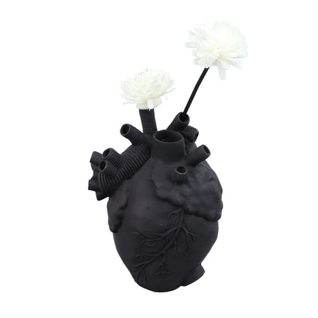 Creative Anatomical Heart Vases Resin Sculpture Heart Shaped Art Flower Vases Desktop Home Decoration for Living Room Black