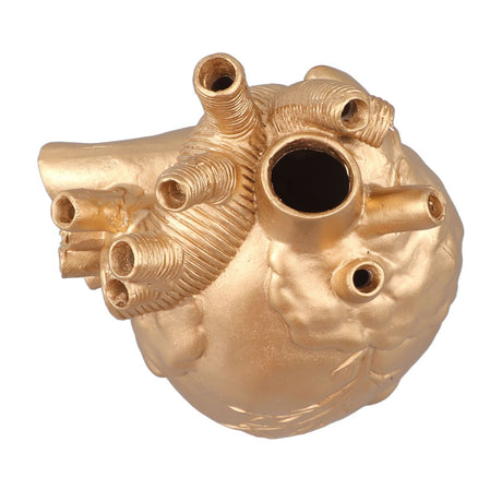 Creative Anatomical Heart Vases Resin Sculpture Heart Shaped Art Flower Vases Desktop Home Decoration for Living Room Gold