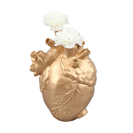 Creative Anatomical Heart Vases Resin Sculpture Heart Shaped Art Flower Vases Desktop Home Decoration for Living Room Gold