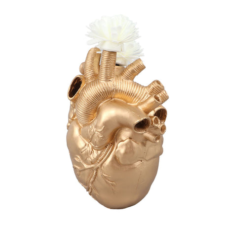 Creative Anatomical Heart Vases Resin Sculpture Heart Shaped Art Flower Vases Desktop Home Decoration for Living Room Gold