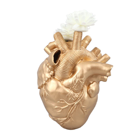 Creative Anatomical Heart Vases Resin Sculpture Heart Shaped Art Flower Vases Desktop Home Decoration for Living Room Gold