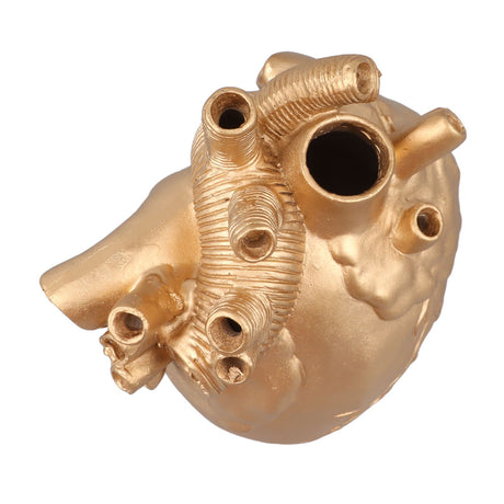 Creative Anatomical Heart Vases Resin Sculpture Heart Shaped Art Flower Vases Desktop Home Decoration for Living Room Gold