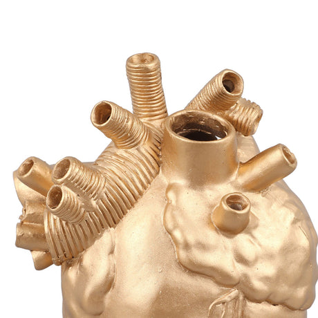 Creative Anatomical Heart Vases Resin Sculpture Heart Shaped Art Flower Vases Desktop Home Decoration for Living Room Gold