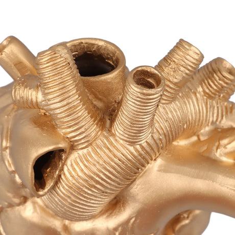 Creative Anatomical Heart Vases Resin Sculpture Heart Shaped Art Flower Vases Desktop Home Decoration for Living Room Gold