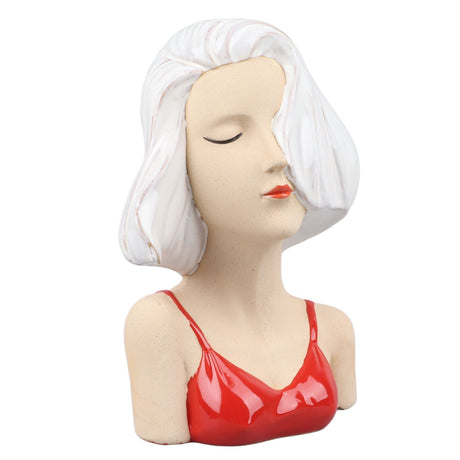 Girl Face Vase Modern Decorative Sculpture Ceramic Head Flower Vase for Living Room Bedroom Office White