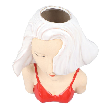 Girl Face Vase Modern Decorative Sculpture Ceramic Head Flower Vase for Living Room Bedroom Office White