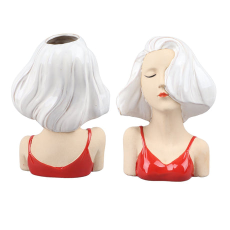Girl Face Vase Modern Decorative Sculpture Ceramic Head Flower Vase for Living Room Bedroom Office White
