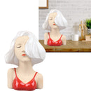 Girl Face Vase Modern Decorative Sculpture Ceramic Head Flower Vase for Living Room Bedroom Office White
