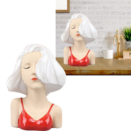 Girl Face Vase Modern Decorative Sculpture Ceramic Head Flower Vase for Living Room Bedroom Office White