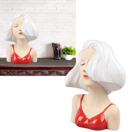 Girl Face Vase Modern Decorative Sculpture Ceramic Head Flower Vase for Living Room Bedroom Office White