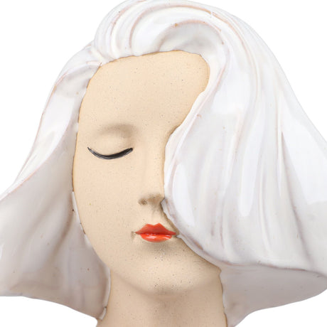 Girl Face Vase Modern Decorative Sculpture Ceramic Head Flower Vase for Living Room Bedroom Office White