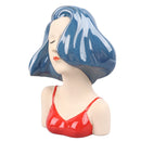 Girl Face Vase Modern Decorative Sculpture Ceramic Head Flower Vase for Living Room Bedroom Office Blue