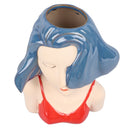 Girl Face Vase Modern Decorative Sculpture Ceramic Head Flower Vase for Living Room Bedroom Office Blue