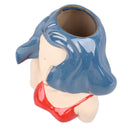 Girl Face Vase Modern Decorative Sculpture Ceramic Head Flower Vase for Living Room Bedroom Office Blue