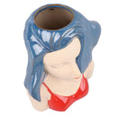 Girl Face Vase Modern Decorative Sculpture Ceramic Head Flower Vase for Living Room Bedroom Office Blue