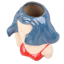 Girl Face Vase Modern Decorative Sculpture Ceramic Head Flower Vase for Living Room Bedroom Office Blue