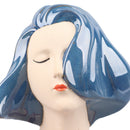 Girl Face Vase Modern Decorative Sculpture Ceramic Head Flower Vase for Living Room Bedroom Office Blue