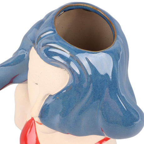 Girl Face Vase Modern Decorative Sculpture Ceramic Head Flower Vase for Living Room Bedroom Office Blue