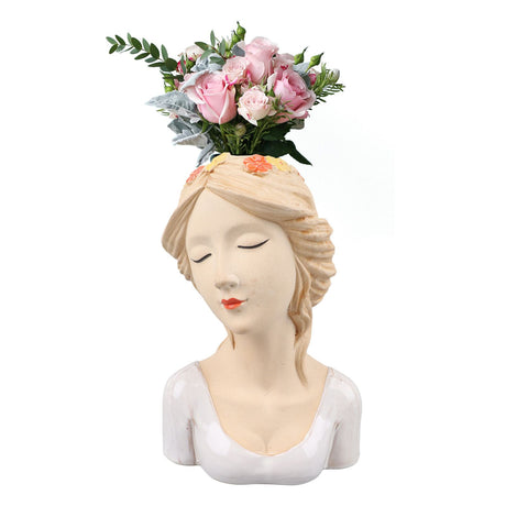 Modern Ceramic Face Vases Decorative Modern Style Shy Girl Flower Lady Head Vase for Unisex Plants Lover White