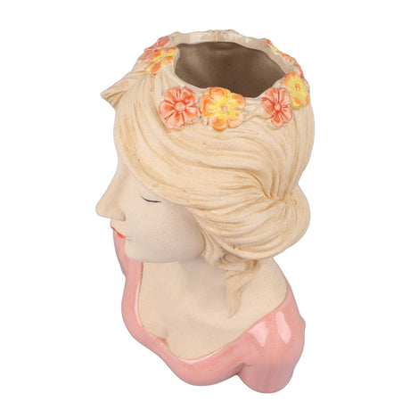Modern Ceramic Face Vases Decorative Modern Style Shy Girl Flower Lady Head Vase for Unisex Plants Lover Pink