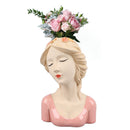 Modern Ceramic Face Vases Decorative Modern Style Shy Girl Flower Lady Head Vase for Unisex Plants Lover Pink