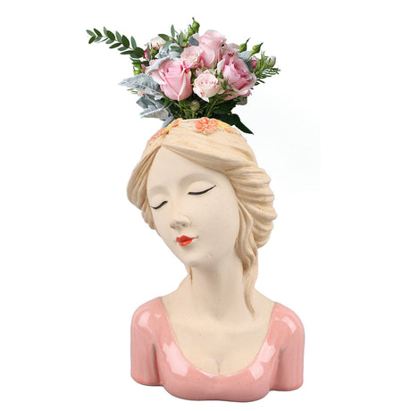 Modern Ceramic Face Vases Decorative Modern Style Shy Girl Flower Lady Head Vase for Unisex Plants Lover Pink
