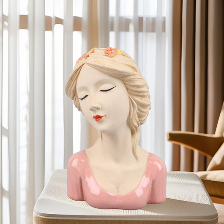 Modern Ceramic Face Vases Decorative Modern Style Shy Girl Flower Lady Head Vase for Unisex Plants Lover Pink