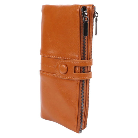 Women Wallet RFID Blocking Large Capacity Zipper Closure PU Leather Retro Style Lady Wallet
