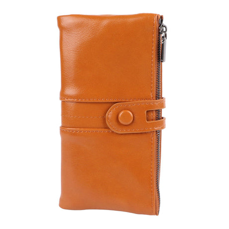 Women Wallet RFID Blocking Large Capacity Zipper Closure PU Leather Retro Style Lady Wallet