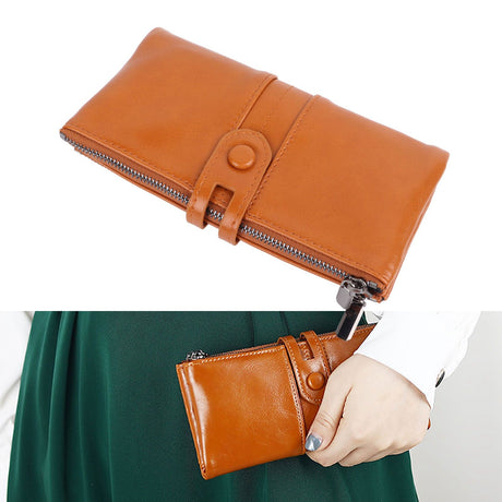 Women Wallet RFID Blocking Large Capacity Zipper Closure PU Leather Retro Style Lady Wallet