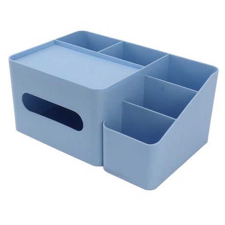Tissue Box Organizer with Lid Plastic Exquisite Smooth Surface Tissue Desk Organizer for Home Office Blue
