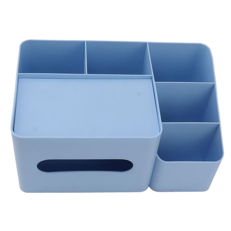 Tissue Box Organizer with Lid Plastic Exquisite Smooth Surface Tissue Desk Organizer for Home Office Blue