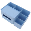 Tissue Box Organizer with Lid Plastic Exquisite Smooth Surface Tissue Desk Organizer for Home Office Blue