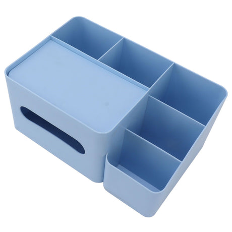 Tissue Box Organizer with Lid Plastic Exquisite Smooth Surface Tissue Desk Organizer for Home Office Blue