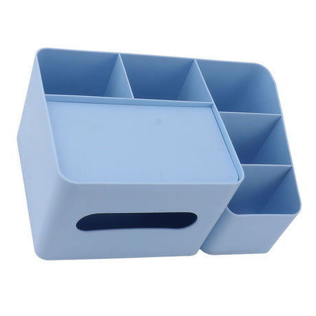 Tissue Box Organizer with Lid Plastic Exquisite Smooth Surface Tissue Desk Organizer for Home Office Blue