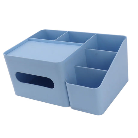 Tissue Box Organizer with Lid Plastic Exquisite Smooth Surface Tissue Desk Organizer for Home Office Blue