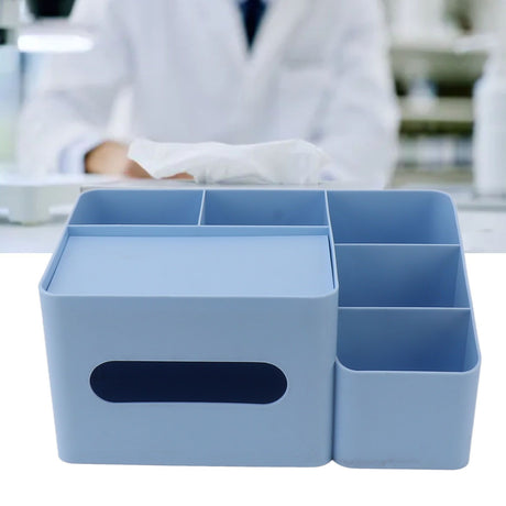 Tissue Box Organizer with Lid Plastic Exquisite Smooth Surface Tissue Desk Organizer for Home Office Blue