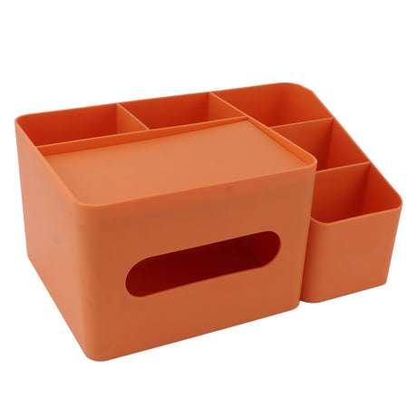 Tissue Box Organizer with Lid Plastic Exquisite Smooth Surface Tissue Desk Organizer for Home Office Orange