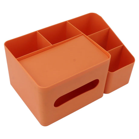 Tissue Box Organizer with Lid Plastic Exquisite Smooth Surface Tissue Desk Organizer for Home Office Orange