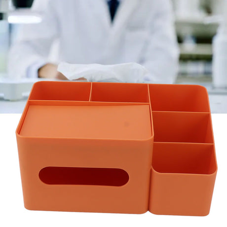 Tissue Box Organizer with Lid Plastic Exquisite Smooth Surface Tissue Desk Organizer for Home Office Orange