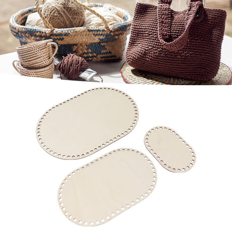 3Pcs Wooden Basket Bottom Oval Blank Solid Crochet Basket Wood Base for DIY Basket Weaving Supplies Craft Making