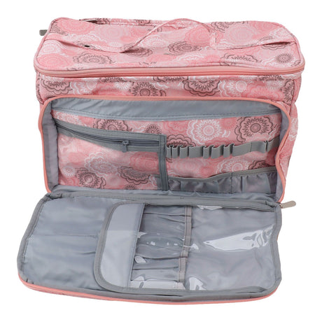 Knitting Bag Pink Oxford Cloth DIY Multifunctional Portable Crochet Holder Bag with Dividers for Knitting Needles Yarn Balls Sewing Supplies