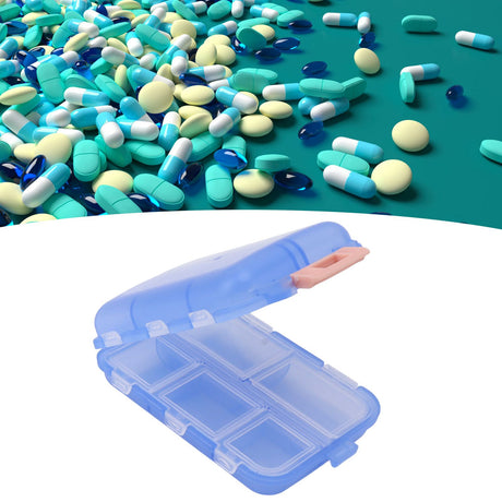 Medicine Box Medicine Case Plastic Waterproof 10 Compartments Buckle Lock Weekly Portable Medicine Container Blue