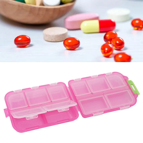 Medicine Box Medicine Case Plastic Waterproof 10 Compartments Buckle Lock Weekly Portable Medicine Container Rose Red