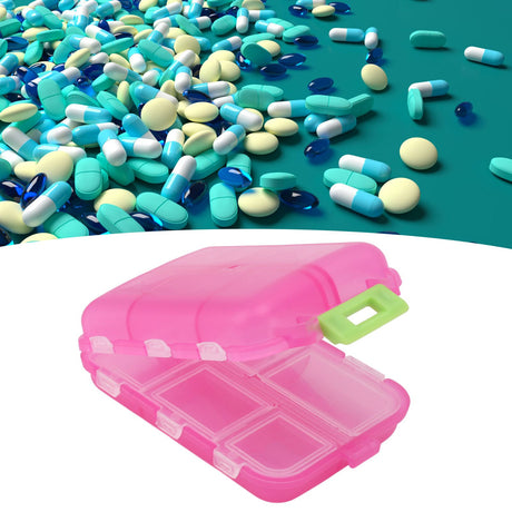 Medicine Box Medicine Case Plastic Waterproof 10 Compartments Buckle Lock Weekly Portable Medicine Container Rose Red